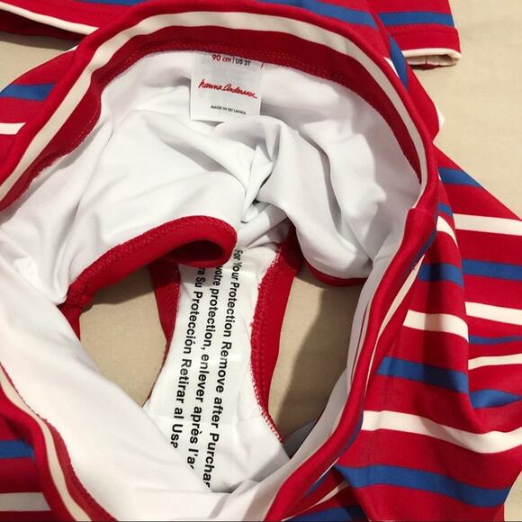 NWOT 3T Hanna Andersson Toddler Girls Red and Blue Striped Tankini Swimsuit Set - Picture 2 of 4